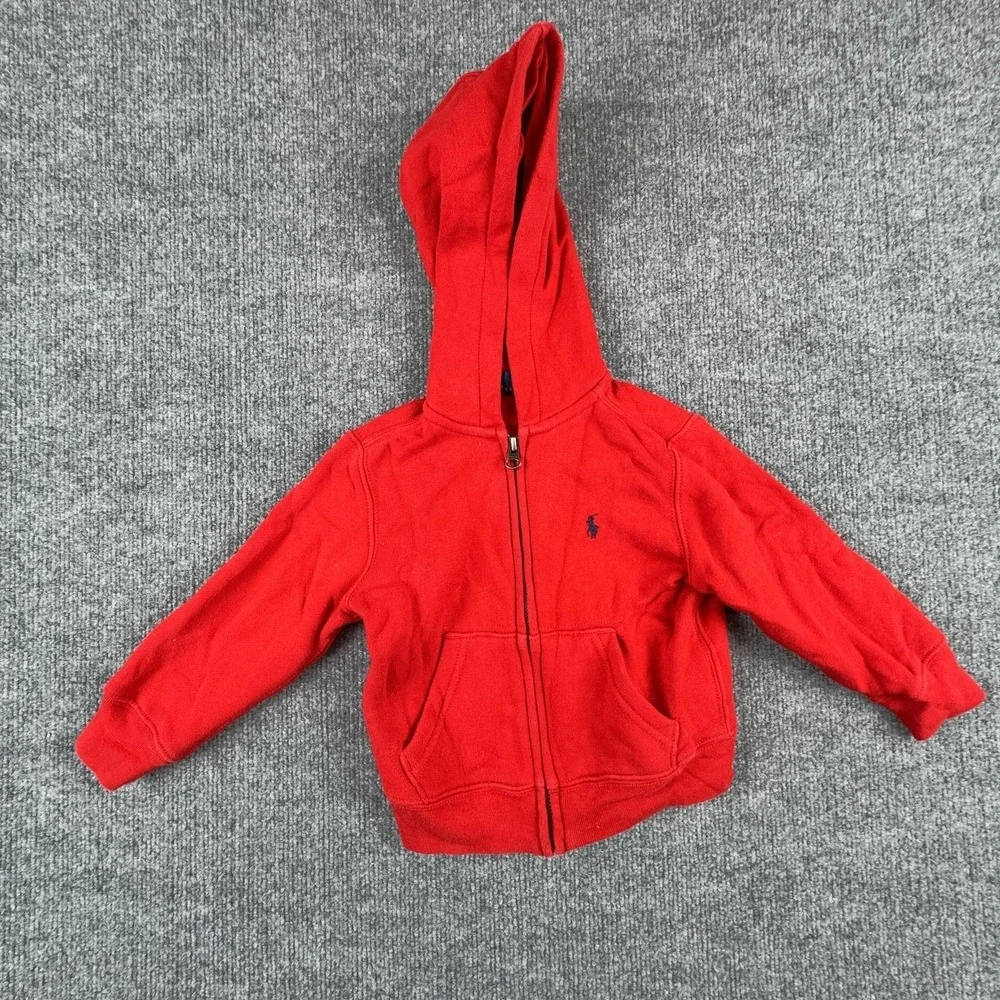 Polo Ralph Lauren Hoodie Sweatshirt Unisex Kids 2T Red Fleece Full Zip Pony Logo